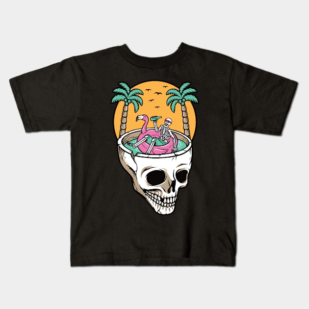 Chill out on the skull beach Main Tag Kids T-Shirt by Sophroniatagishop